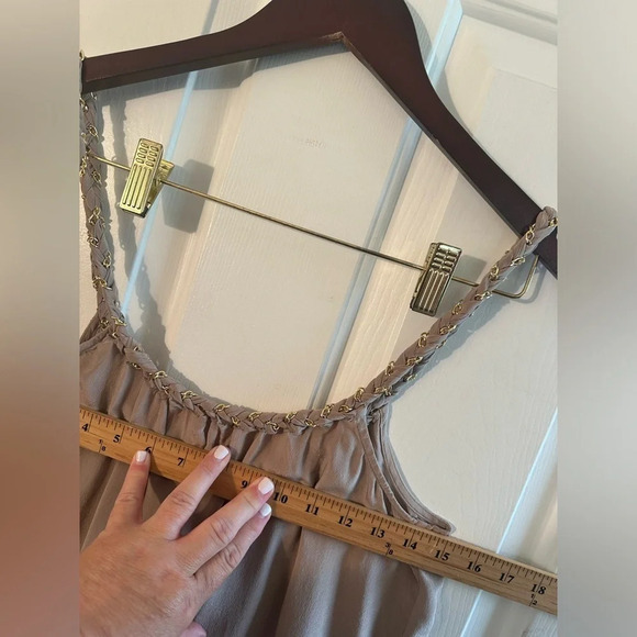 FOUNTYS Anthropologie 100% Silk Taupe Camel Gold Embellished Strap Tank Sz SM - Picture 6 of 10